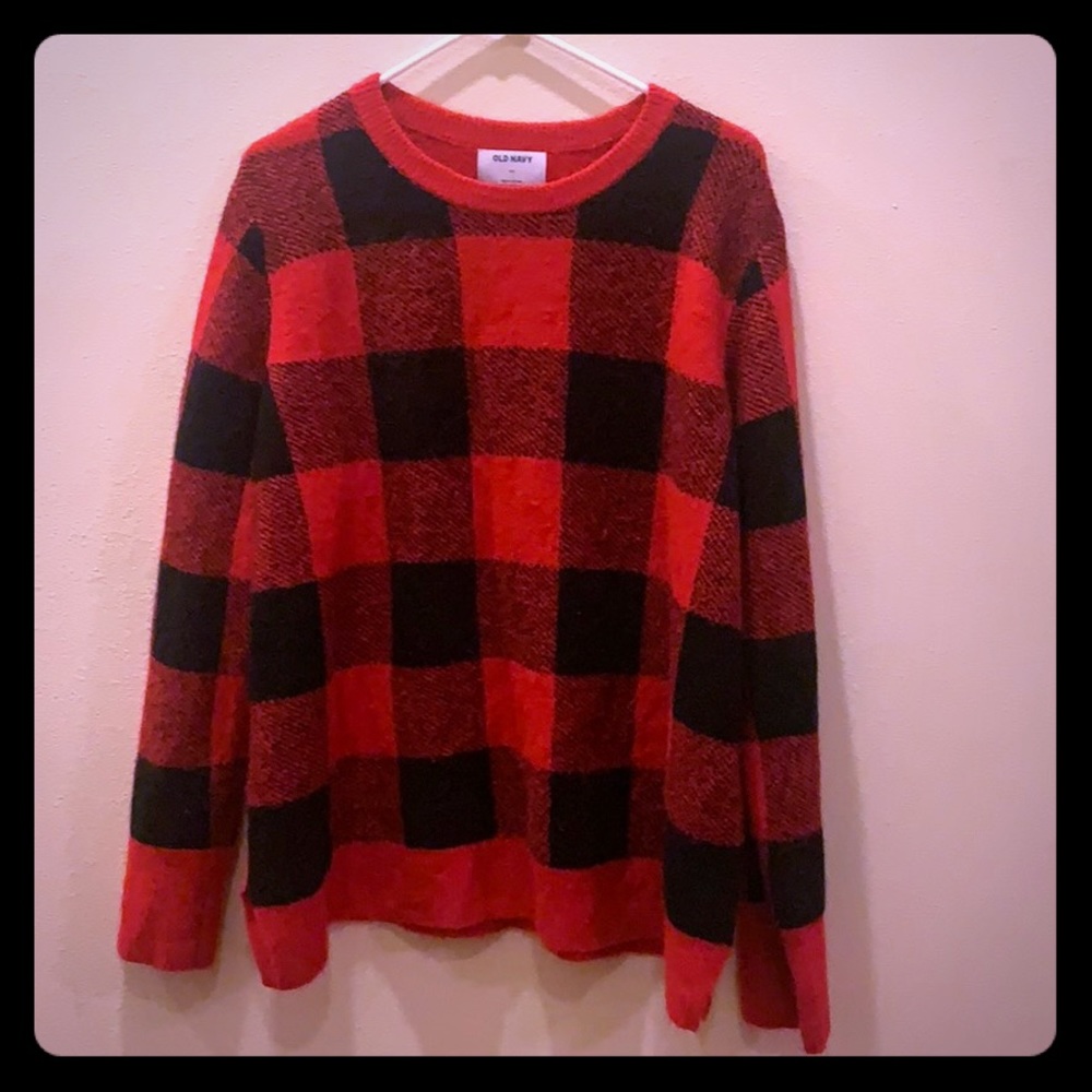 Red buffalo plaid cashmere sweater